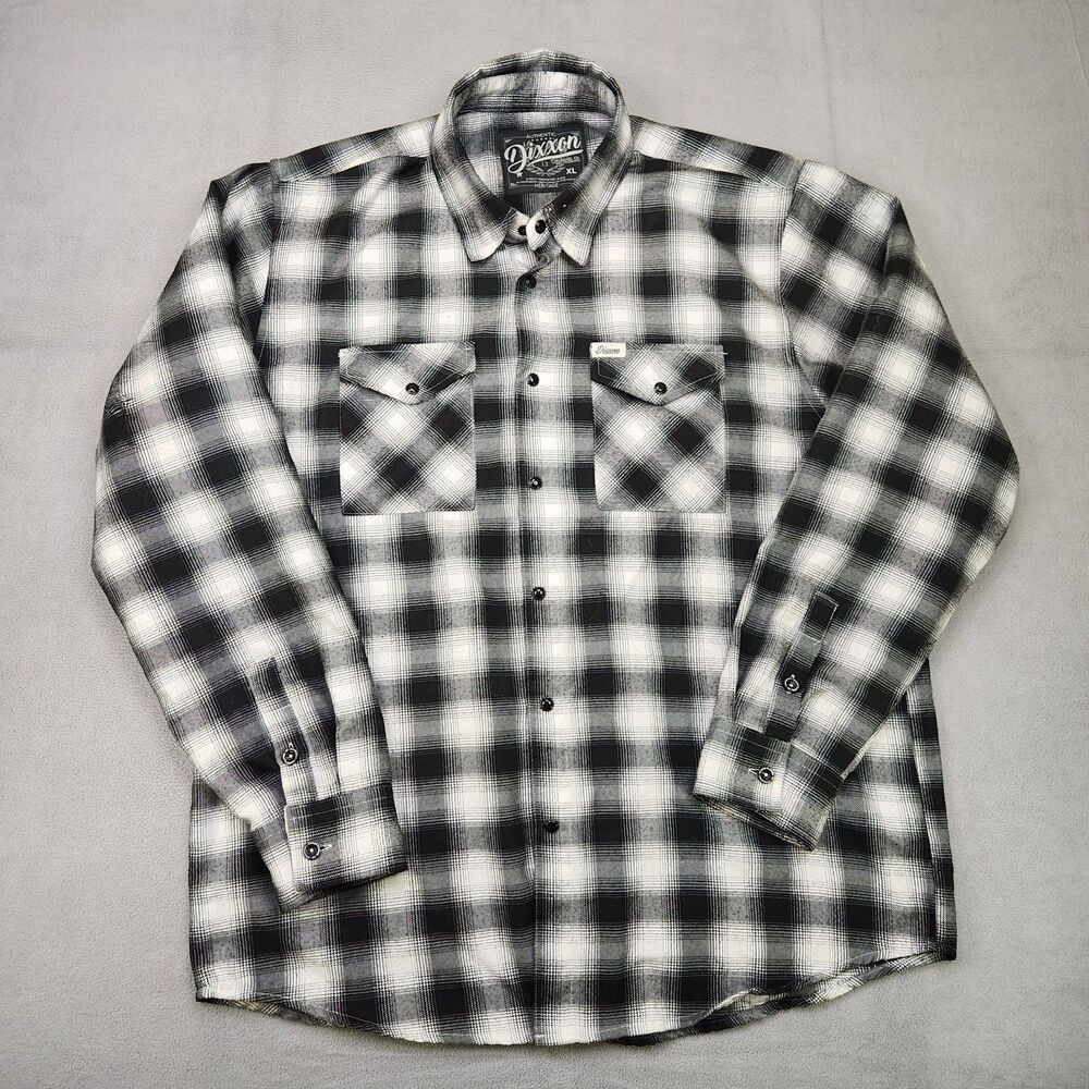 Dixxon Heritage Flannel Shirt Men's XL Black White Plaid Long Sleeve Button Down